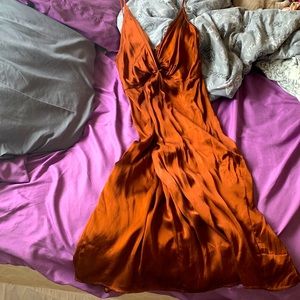 satin calf length dress with side split